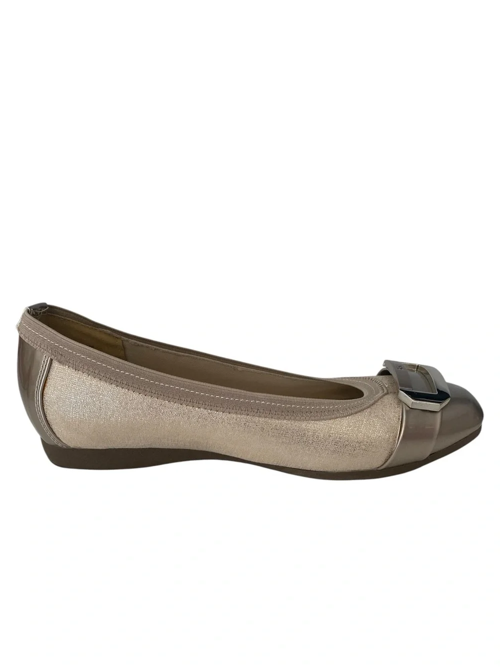 Anne Klein iFlex Uplift Ballet Flats 6.5W Gold Shimmer Cap Toe Comfort